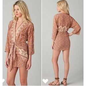 New RARE WINTER KATE Jaya Tan FLORAL Vintage SILK BOHO Mini DRESS L Large